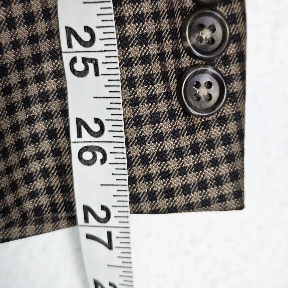 Jos A Bank Blazer Mens 48L Tailored Fit Signature Wool Silk Check Brown Black